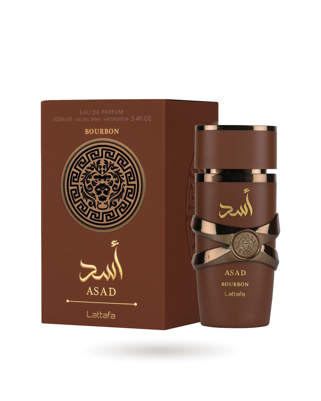 Asad Bourbon de Lattafa: frasco con su caja