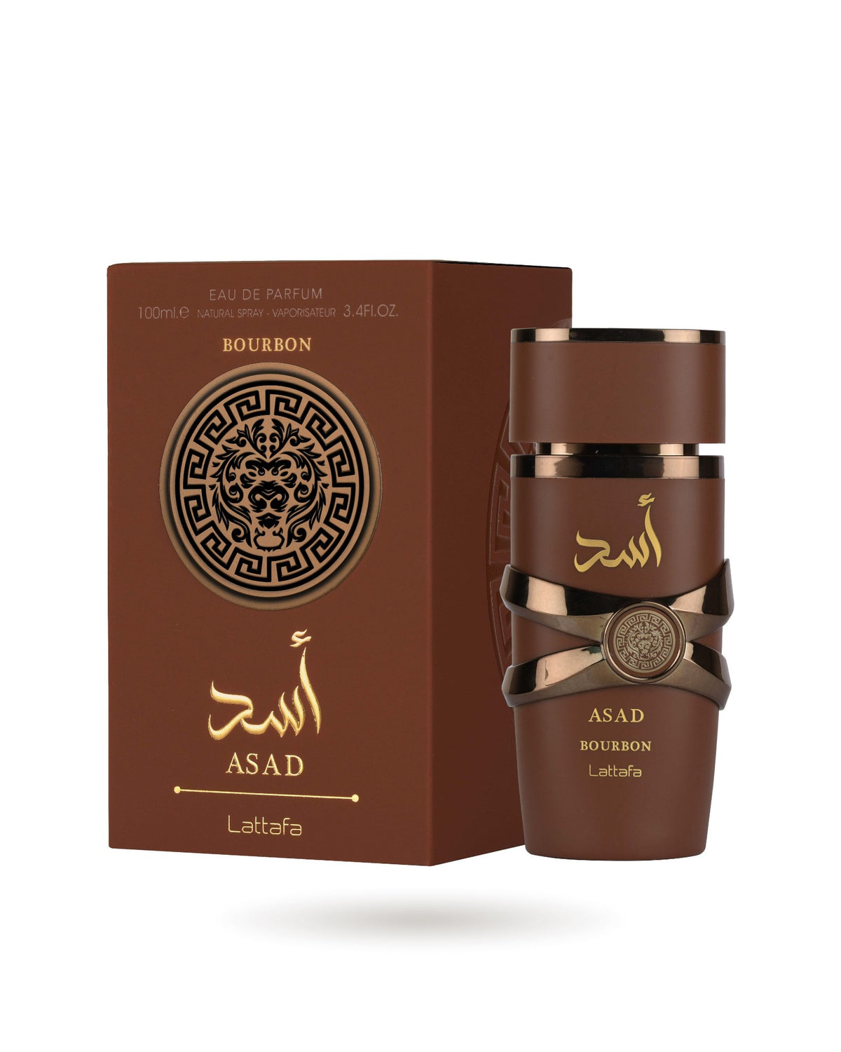 Asad Bourbon de Lattafa: frasco con su caja