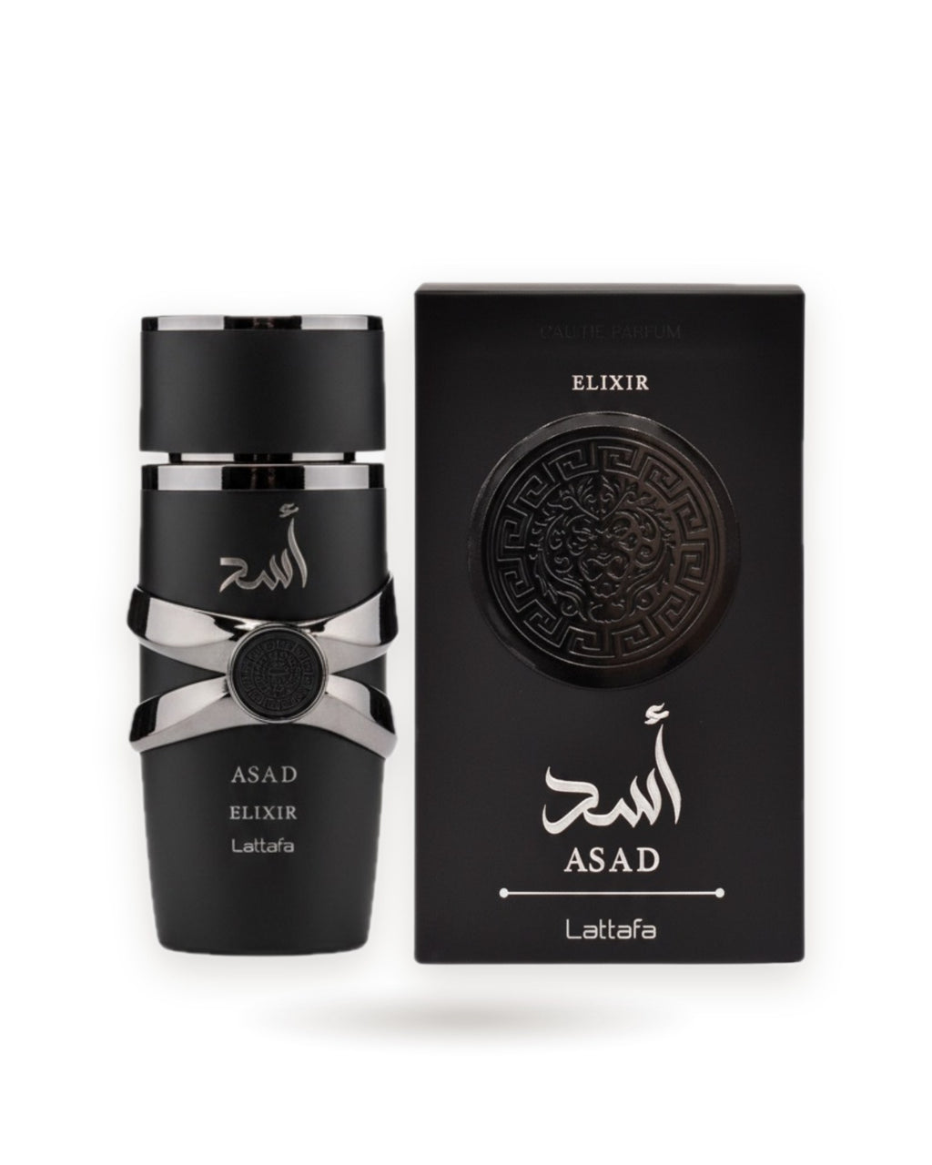 Asad Elixir de Lattafa: frasco con su caja