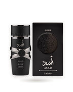 Asad Elixir de Lattafa: frasco con su caja