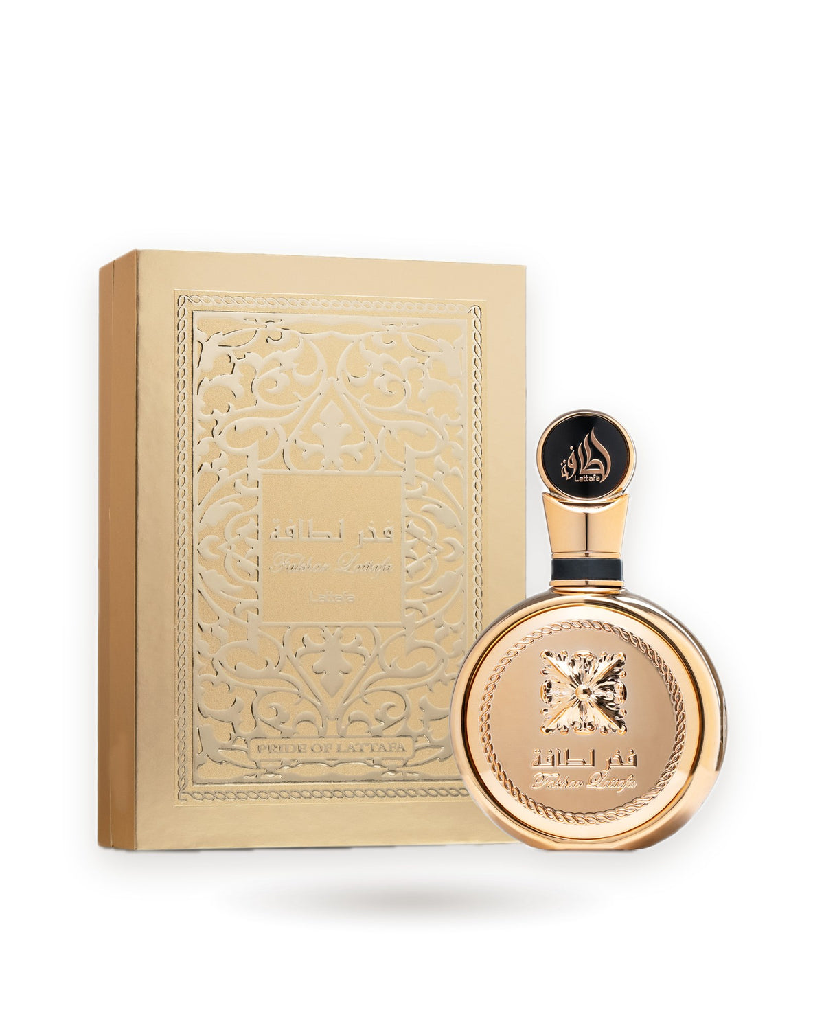 Fakhar Gold de Lattafa: frasco con su caja